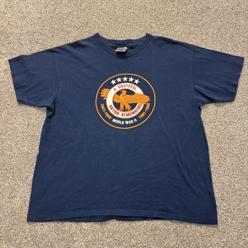 Vintage Oneita Shirt Mens XL Blue World War II Eagle Patriotic Tee T-Shirt